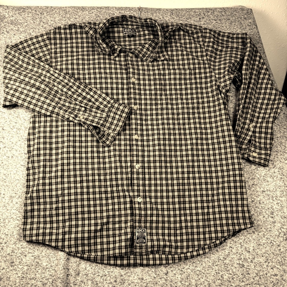 BKE Sanded Chambray‎ Shirt Mens Large  Plaid check Long Sleeve